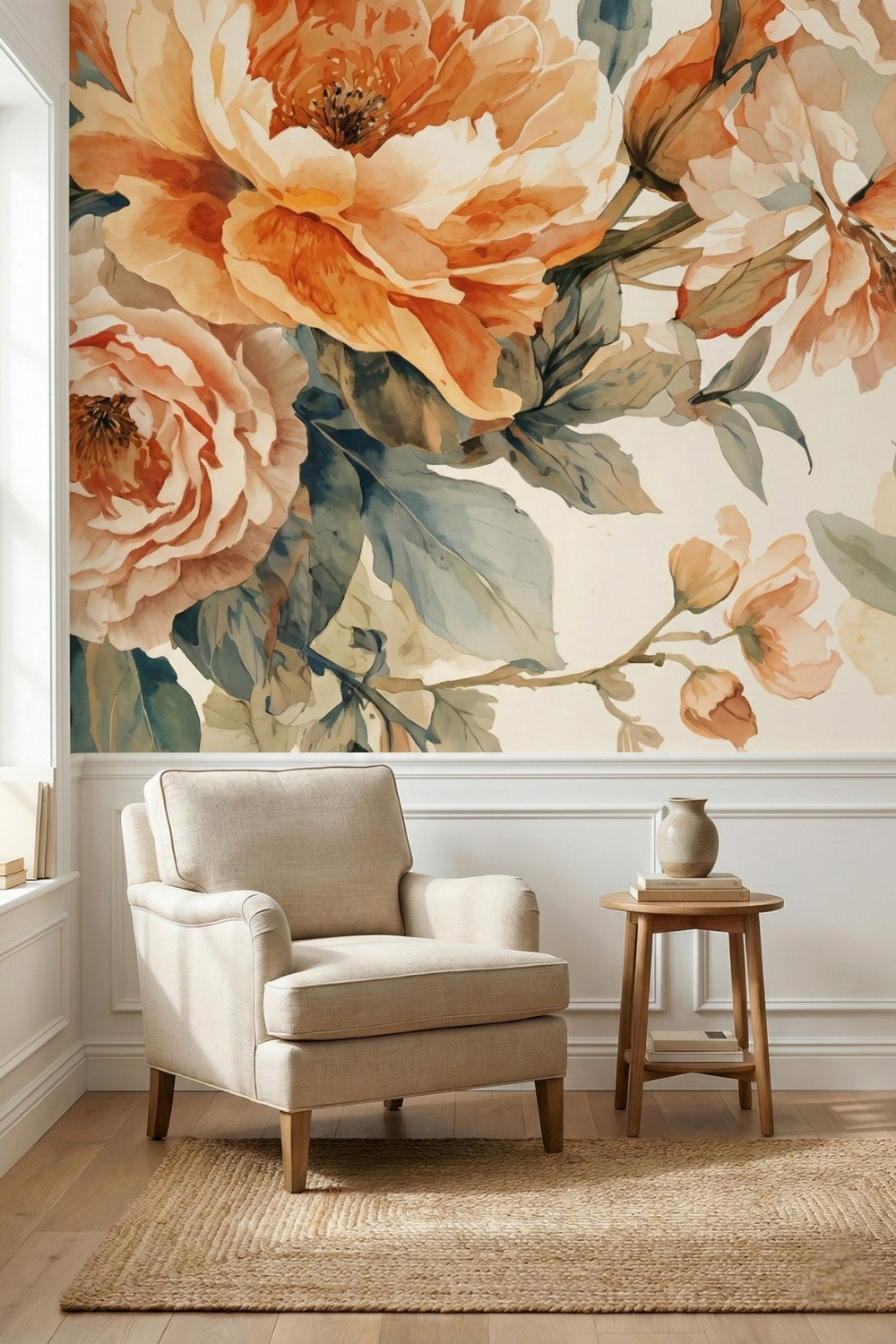 Terracotta Garden - Watercolor Flower Accent Wall Mural Wallpaper
