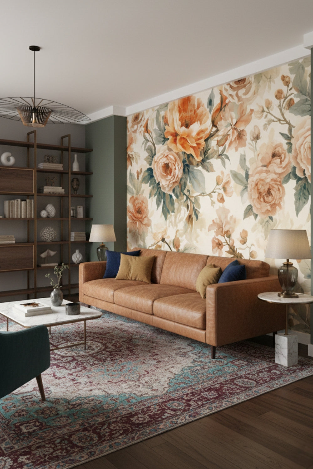 Terracotta Garden - Watercolor Flower Accent Wall Mural Wallpaper