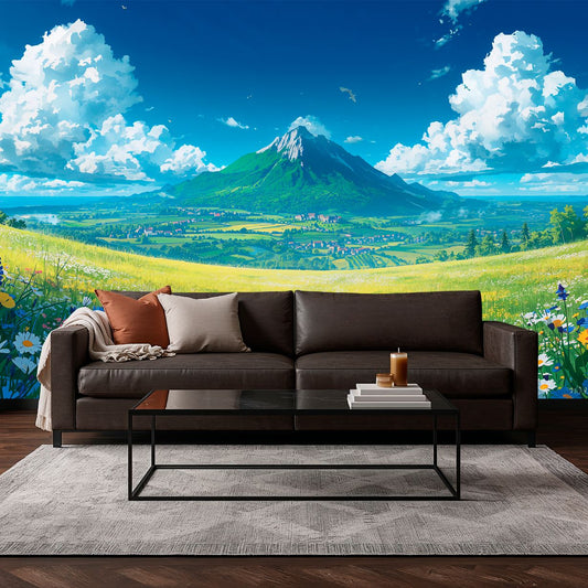 Valley Bloom - Dreamy Landscape Accent Wall Mural Wallpaper., peel & stick, custom-sized by Recoat