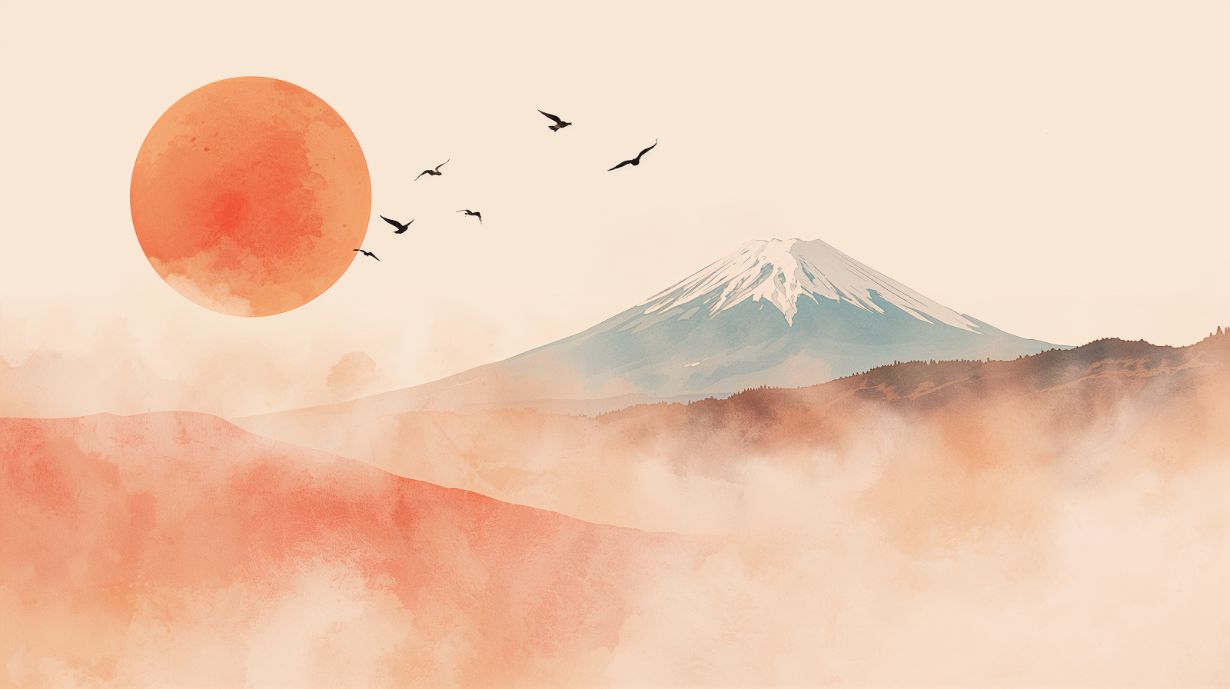 Vermilion Fuji - Japanese Landscape Accent Wall Mural Wallpaper, peel & stick, custom-sized by Recoat