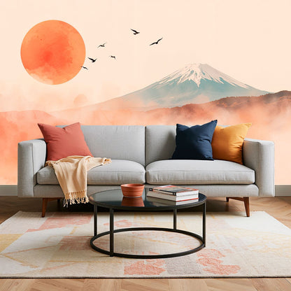 Vermilion Fuji - Japanese Landscape Accent Wall Mural Wallpaper, peel & stick, custom-sized by Recoat