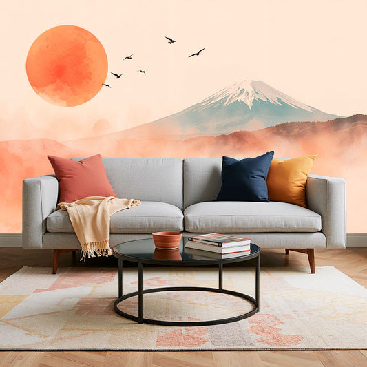 Vermilion Fuji - Japanese Landscape Accent Wall Mural Wallpaper, peel & stick, custom-sized by Recoat