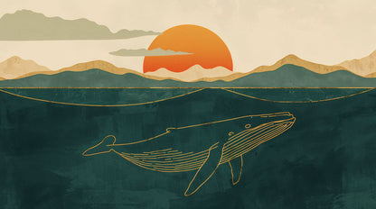 Whale Waves - Minimalist Whale Accent Wall Mural Wallpaper, peel & stick, custom-sized by Recoat